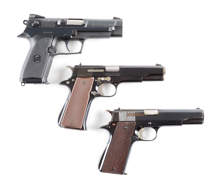LOT OF 3 SPANISH STAR PISTOLS IN BOXES: MODEL B SUPER 9MM, MEGASTAR .45, & WWII MILITARY CONTRACT MODEL B.08 IN 9MM PARA.