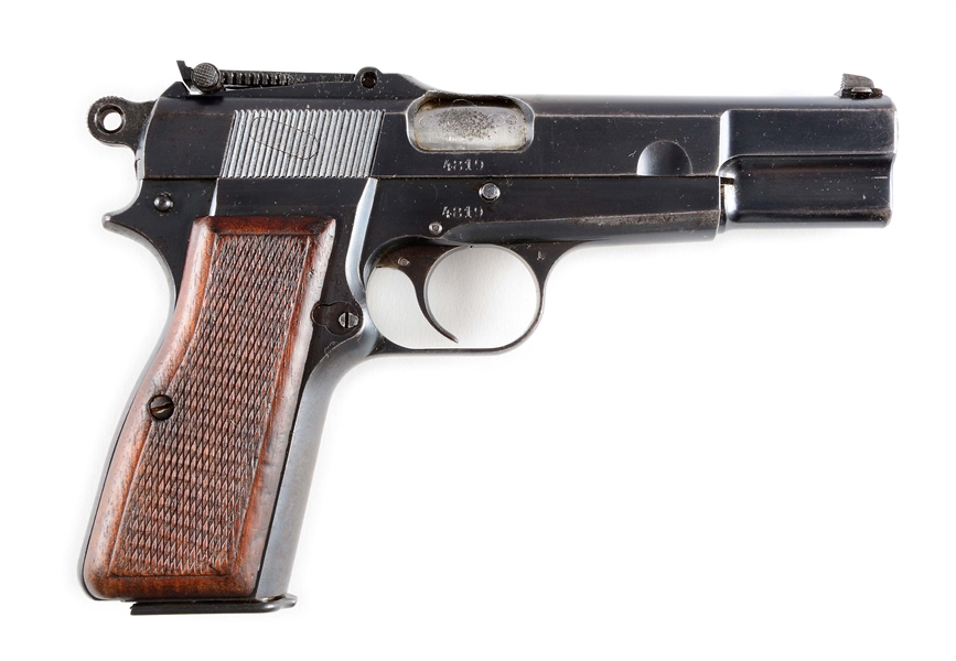(C) PRE-WAR BELGIAN MILITARY MARKED HIGH POWER PISTOL, SLOTTED WITH TANGENT SIGHT.