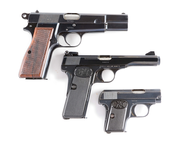 (C) LOT OF 3: BELGIAN FN BROWNING SEMI-AUTOMATIC PISTOLS.