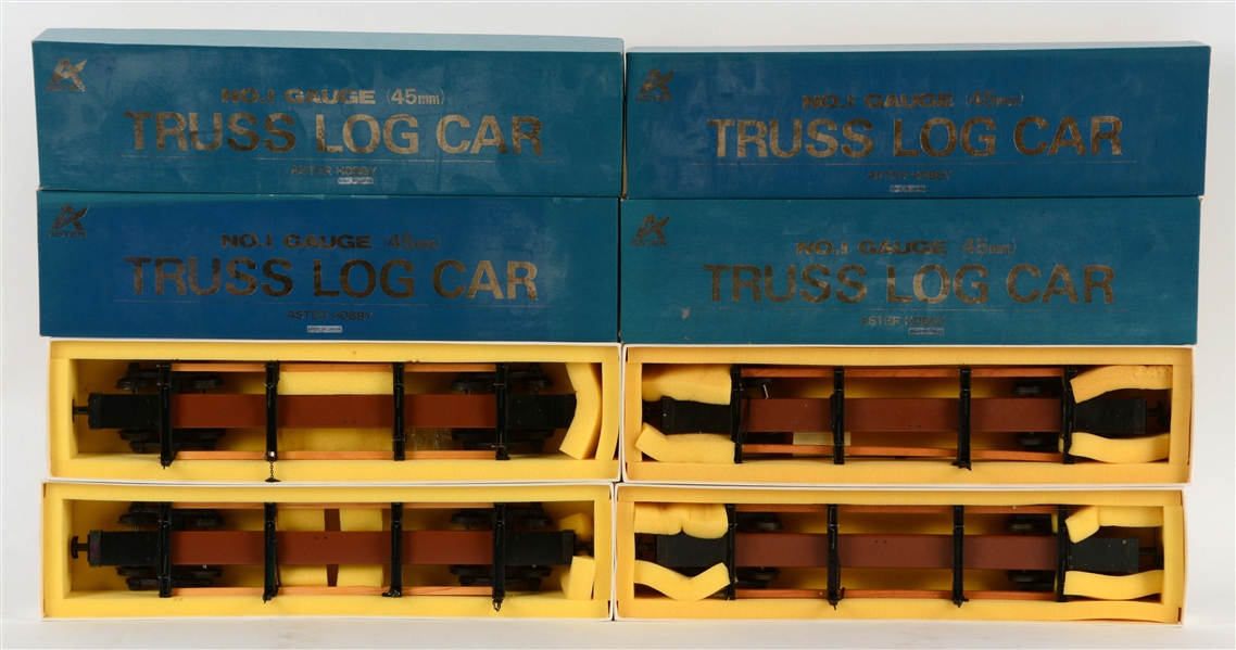 LOT OF 4: TRUSS LOG CARS IN BOXES.