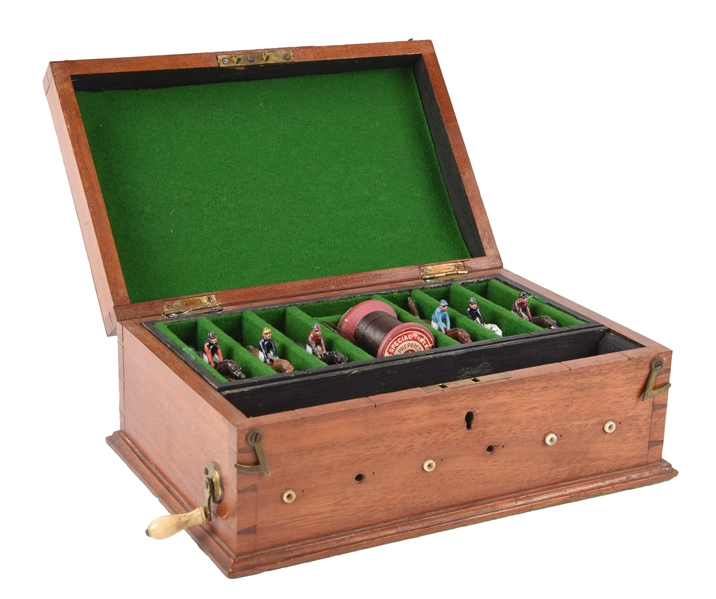 EARLY ENGLISH ASCOT HORSE RACING GAME IN WOODEN BOX. 