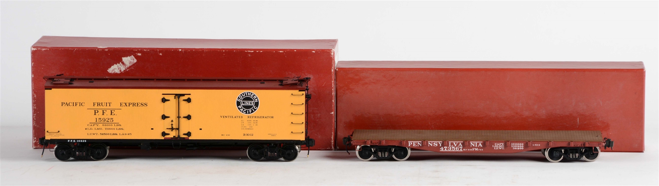 LOT OF 2: EASTERN RAILWAYS BRASS FREIGHT CARS IN BOXES.