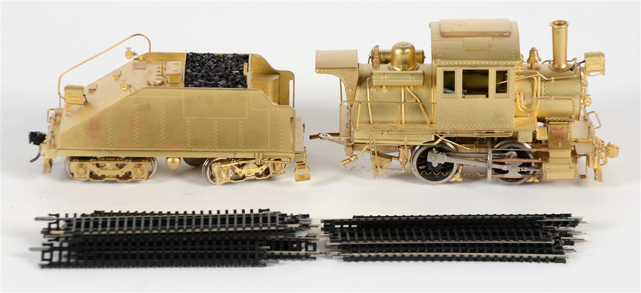 BRASS 040 CAMEL BACK ENGINE AND TENDER WITH TRACK.