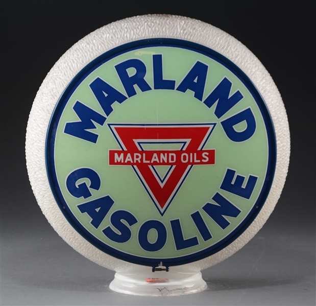 MARLAND GASOLINE & OILS COMPLETE 13-1/2" GLOBE ON WHITE RIPPLE BODY. 