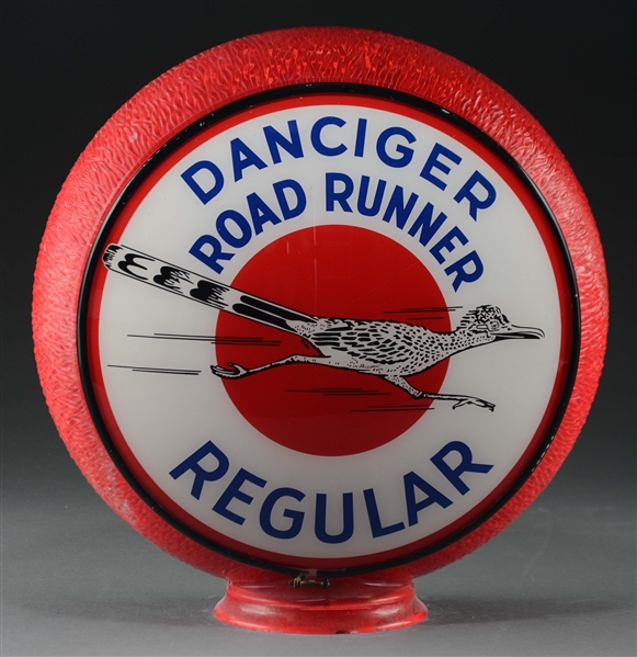 DANCIGER ROAD RUNNER REGULAR COMPLETE 13-1/2" GLOBE ON RED RIPPLE BODY. 