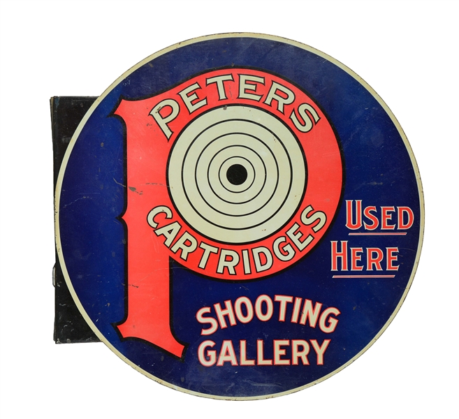 DOUBLE SIDED "PETERS CARTRIDGES" TIN FLANGE SIGN.