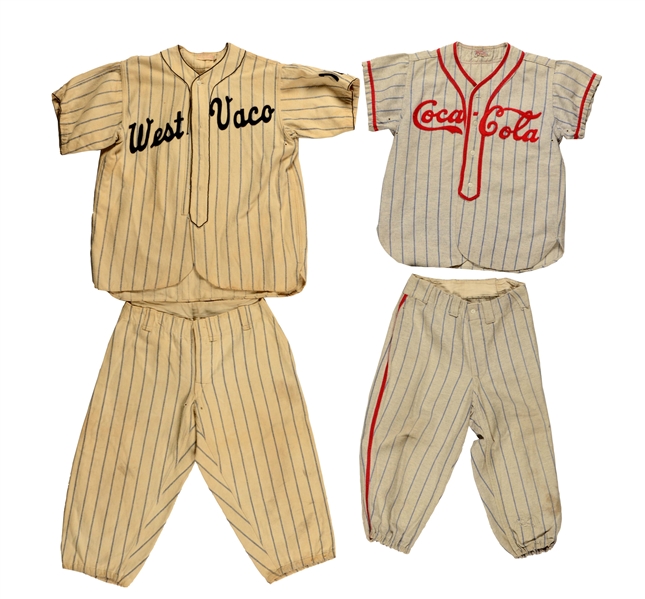 LOT OF 2: 1940S COCA-COLA BASEBALL OUTFITS. 