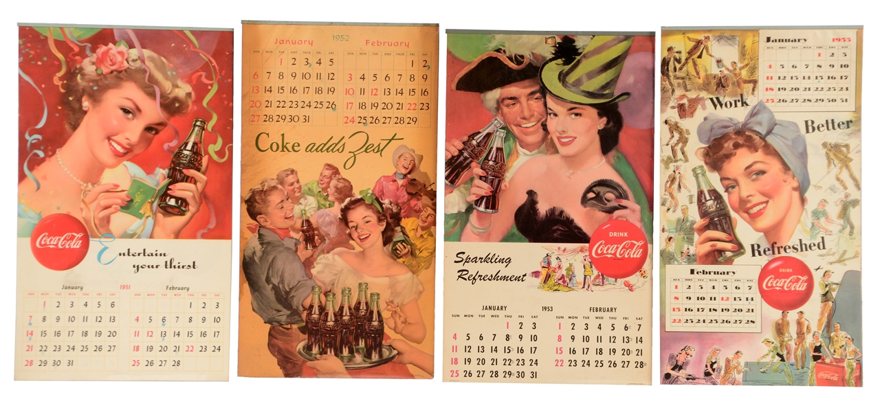LOT OF 4: 1951,1952,1953 & 1955 COCA-COLA CALENDARS. 
