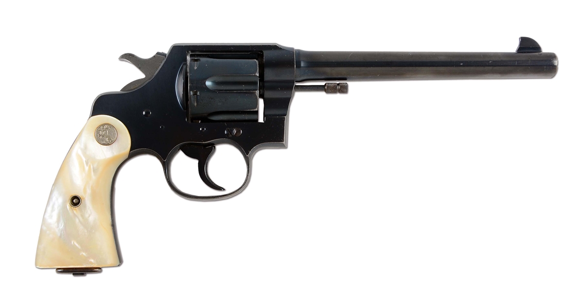 (C) HIGH CONDITION COLT NEW SERVICE DOUBLE ACTION REVOLVER WITH SILVER MEDALLION PEARL GRIPS (1930).