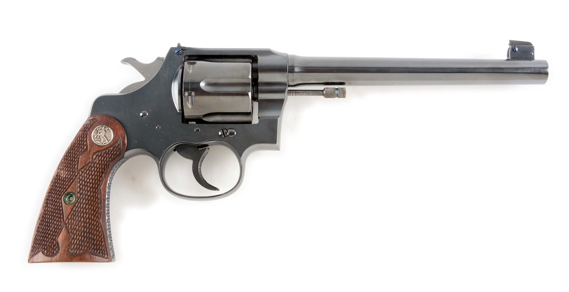 (C) NEAR NEW COLT NEW SERVICE FLAT TOP TARGET DOUBLE ACTION REVOLVER (1923).