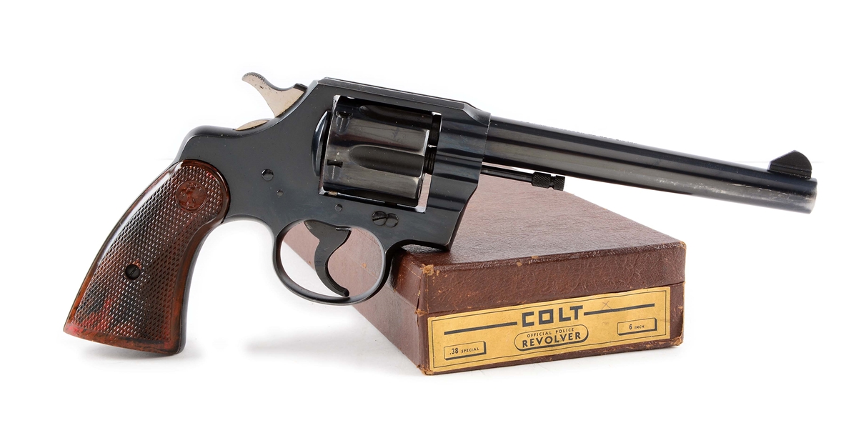 (C) BOXED COLT OFFICIAL POLICE DOUBLE ACTION REVOLVER.