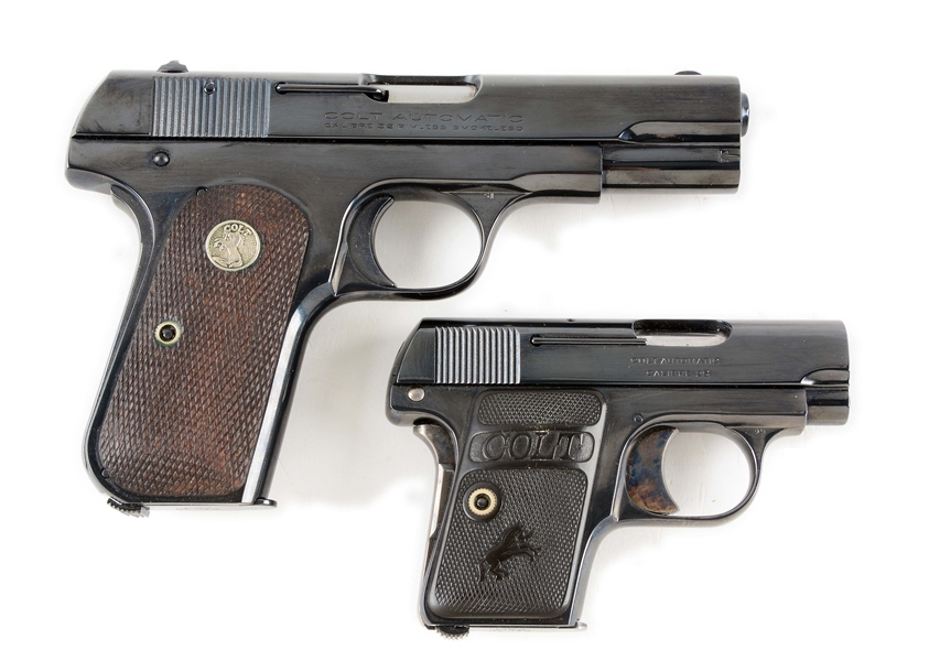 (C) LOT OF 2: RESTORED PRE-WAR COLT SEMI-AUTOMATIC PISTOLS.