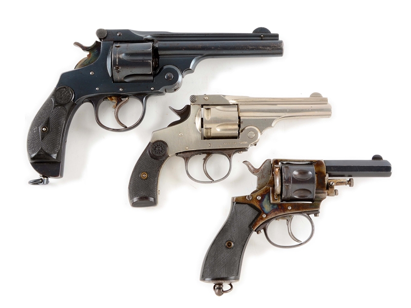 (C) LOT OF 3: HIGH CONDITION 19TH CENTURY EUROPEAN DOUBLE ACTION REVOLVERS.