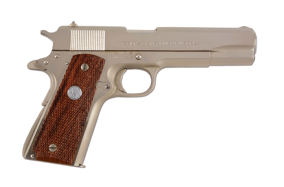 (M) BOXED SET COLT MODEL 1911 GOVERNMENT MODEL SERIES 70 NICKEL .45 & MATCHING CONVERSION KIT (1975).