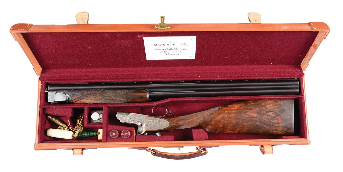 (C) EARLY BOSS UNDER-OVER SIDELOCK EJECTOR SINGLE TRIGGER GAME GUN WITH CASE.