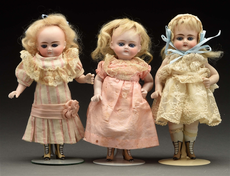 LOT OF 3: GERMAN ALL BISQUE DOLLS.