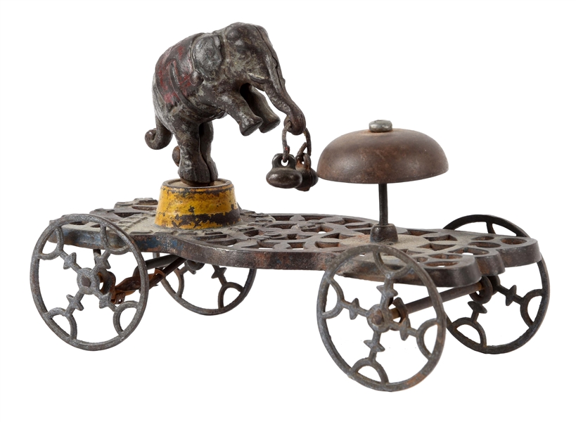 CAST IRON GONG BELL TRICK ELEPHANT BELL RINGER TOY.