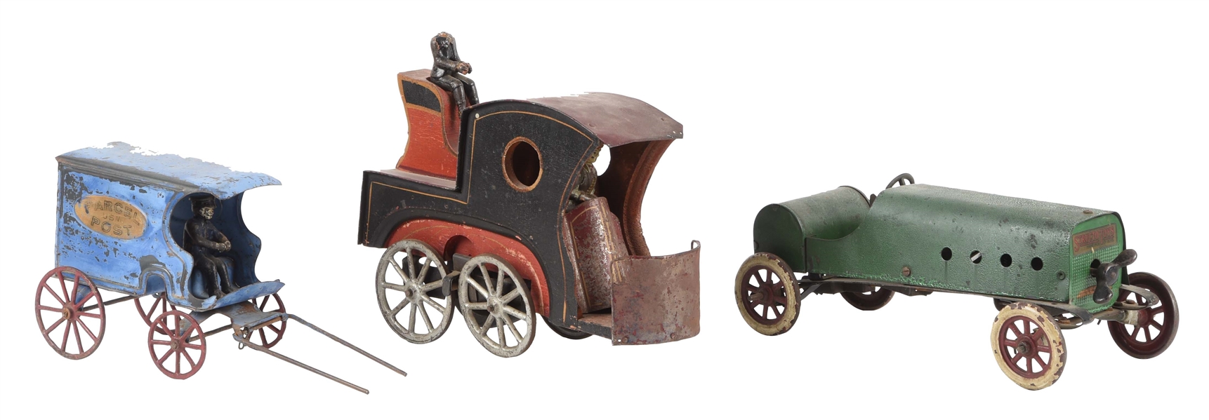 LOT OF 3: EARLY AMERICA TRANSPORTATION TOYS.