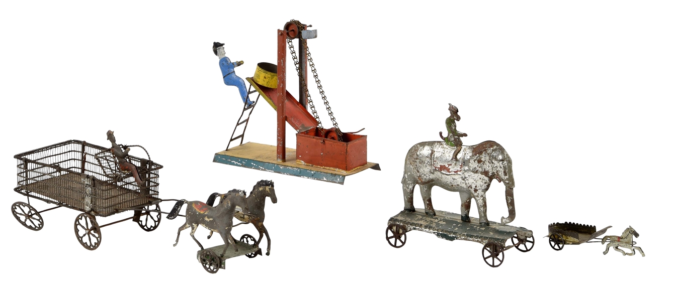 LOT OF 4: ASSORTED EARLY AMERICAN TIN TOYS. 