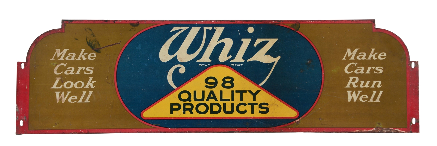 WHIZ QUALITY AUTOMOTIVE PRODUCTS TIN RACK SIGN.