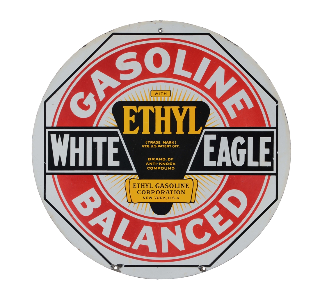 WHITE EAGLE ETHYL BALANCED GASOLINE PORCELAIN SIGN.