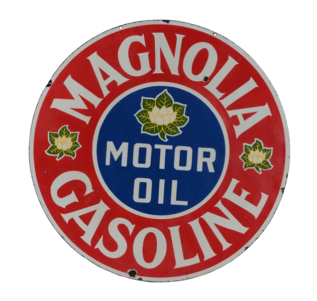 MAGNOLIA GASOLINE & MOTOR OILS PORCELAIN SIGN.