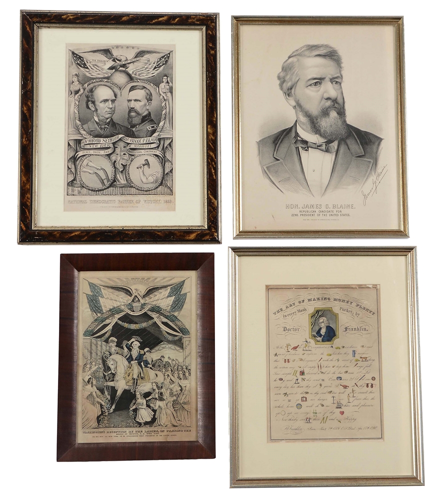 LOT OF 4: N. CURRIER & OTHER POLITICAL/SATIRICAL ENGRAVINGS.