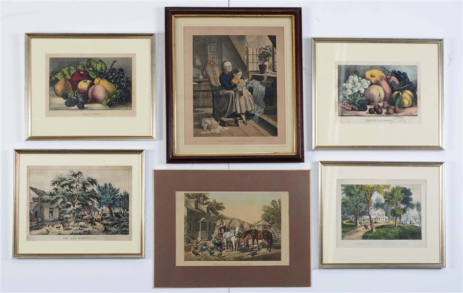 LOT OF 6: N. CURRIER AND CURRIER & IVES LITHOGRAPHS.