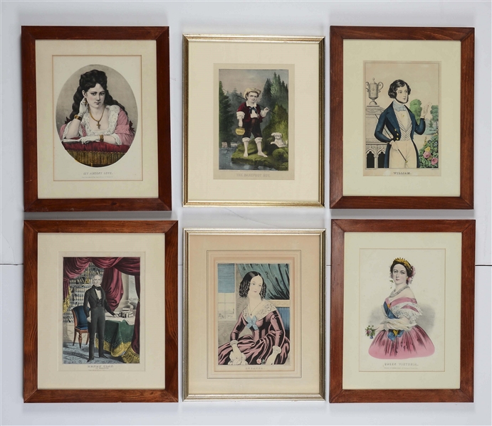 GROUP OF 6: N. CURRIER & CURRIER & IVES SMALL FOILO PORTRAIT LITHOGRAPHS.