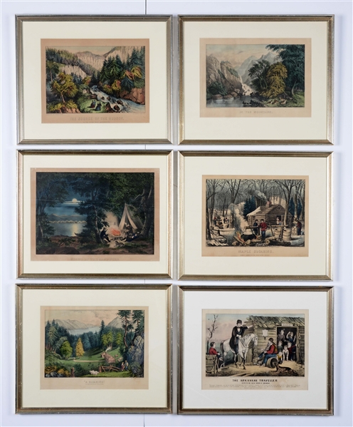GROUP OF 6: CURRIER & IVES LANDSCAPE & COUNTRY LITHOGRAPHS.