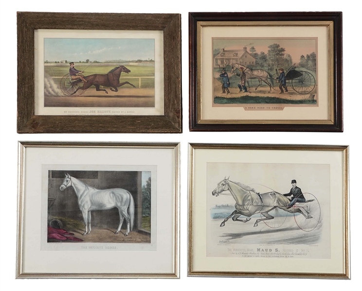 GROUP OF 4: CURRIER & IVES EQUESTRIAN COLORED LITHOGRAPHS.