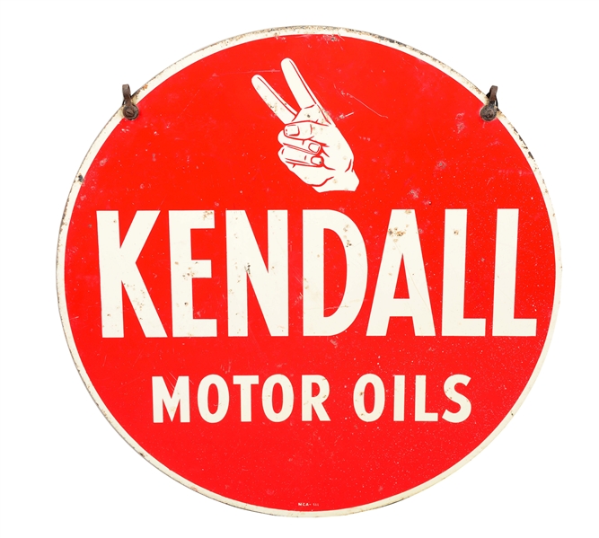 ROUND DOUBLE SIDED PORCELAIN KENDALL MOTOR OILS SIGN. 