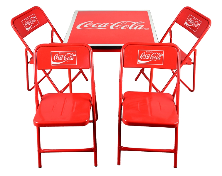LOT OF 5: MEXICAN PORCELAIN COCA-COLA TABLE WITH 4 CHAIRS. 