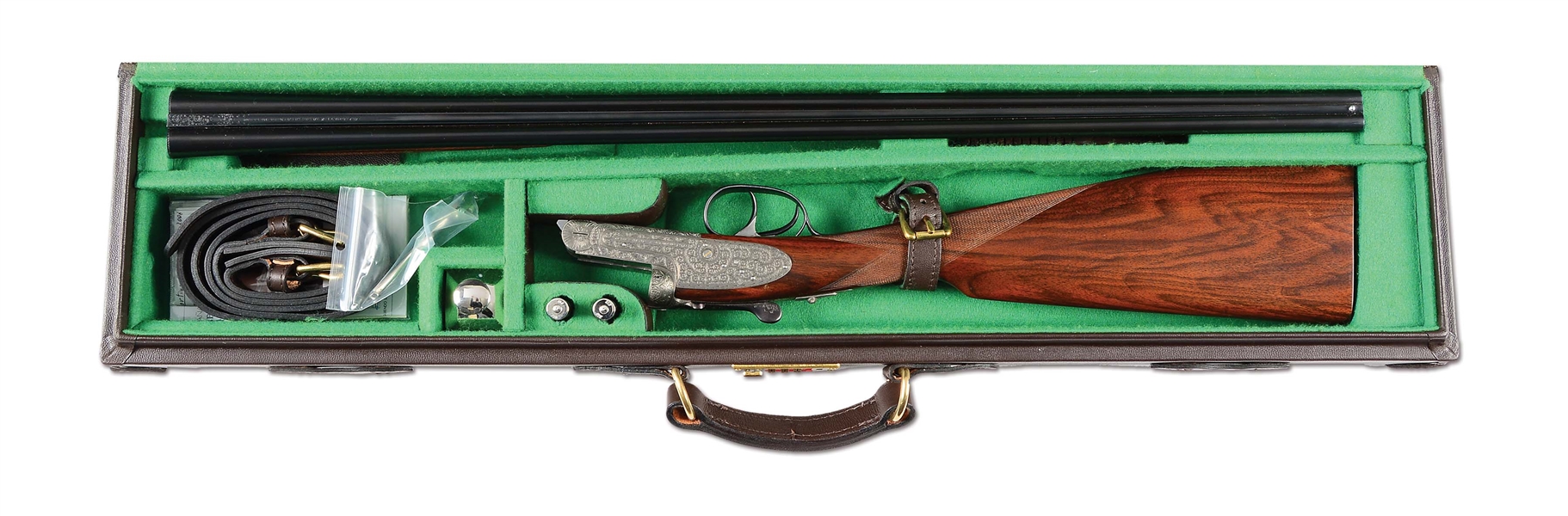 (M) LONG BARRELED .410  AYA NO. 2 ROUND ACTION SIDELOCK EJECTOR GAME GUN WITH CASE.