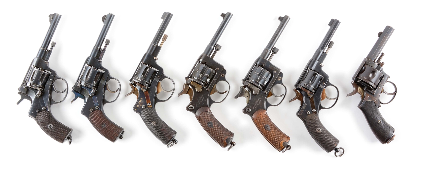 (C) LOT OF 7: PRE-WAR EUROPEAN NAGANT-STYLE DOUBLE ACTION REVOLVERS.