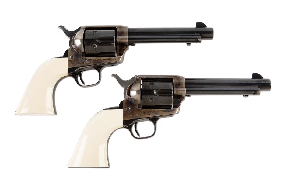 (C) LOT OF 2: 1ST YEAR COLT 2ND GENERATION SINGLE ACTION ARMY REVOLVERS (1956).