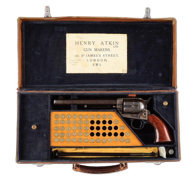 (A) LEATHER CASED LONDON DEALER COLT SINGLE ACTION ARMY REVOLVER (1890).