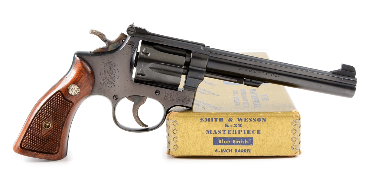 (C) GOLD BOX SMITH & WESSON K-38 MASTERPIECE DOUBLE ACTION REVOLVER (1950).