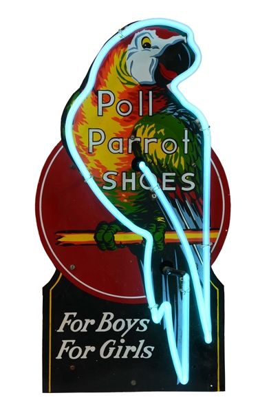 POLL PARROT SHOES FOR BOYS & GIRLS DIECUT PORCELAIN NEON SIGN.