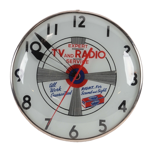 EXPERT TV AND RADIO SERVICE ELECTRIC TIME COMPANY CLOCK.