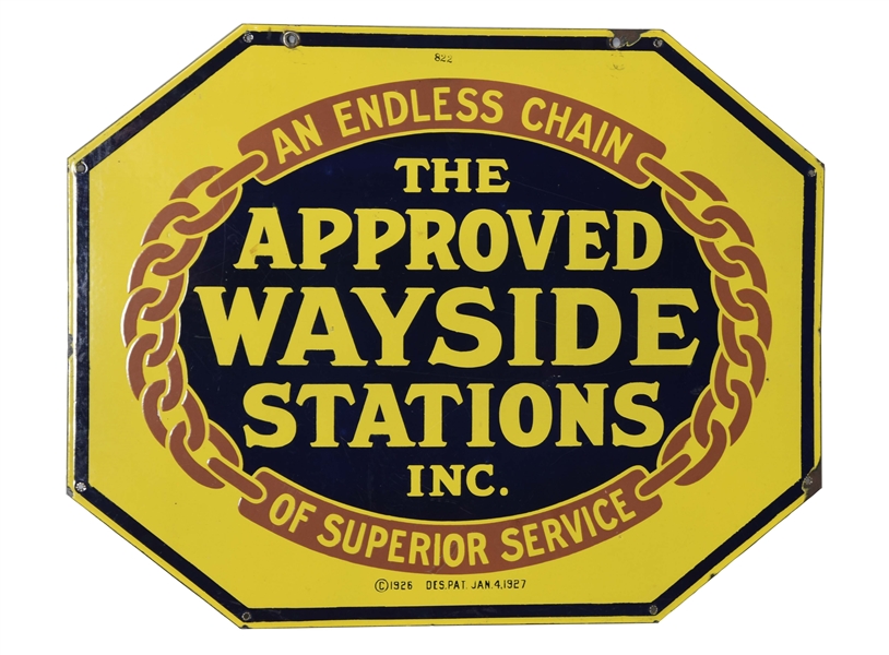 THE APPROVED WAYSIDE STATIONS PORCELAIN SIGN.