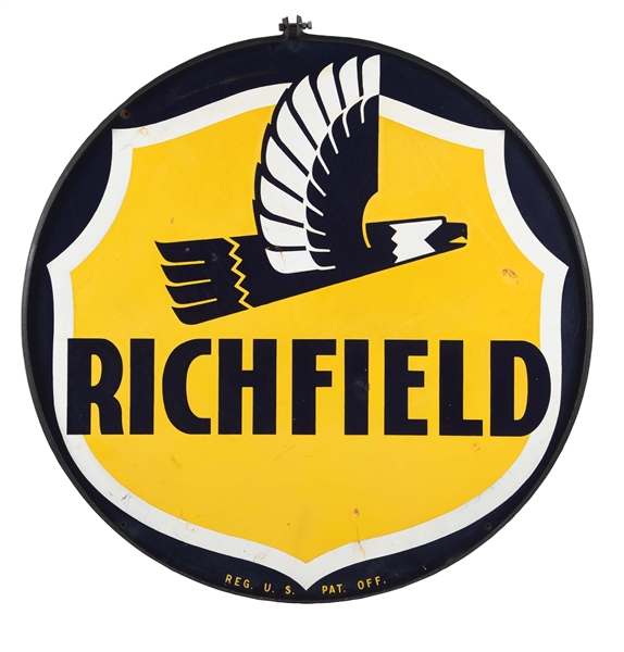 RICHFIELD GASOLINE PORCELAIN SIGN WITH EAGLE GRAPHIC. 