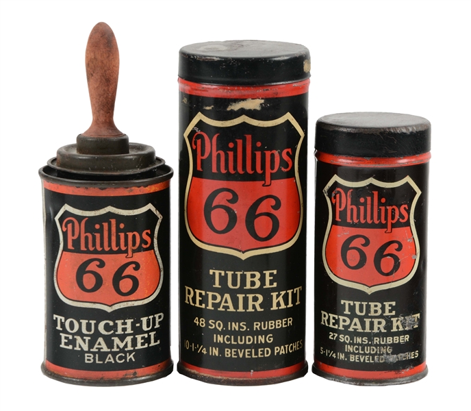 LOT OF 3: EARLY PHILLIPS 66 BLACK ACCESSORY CANS