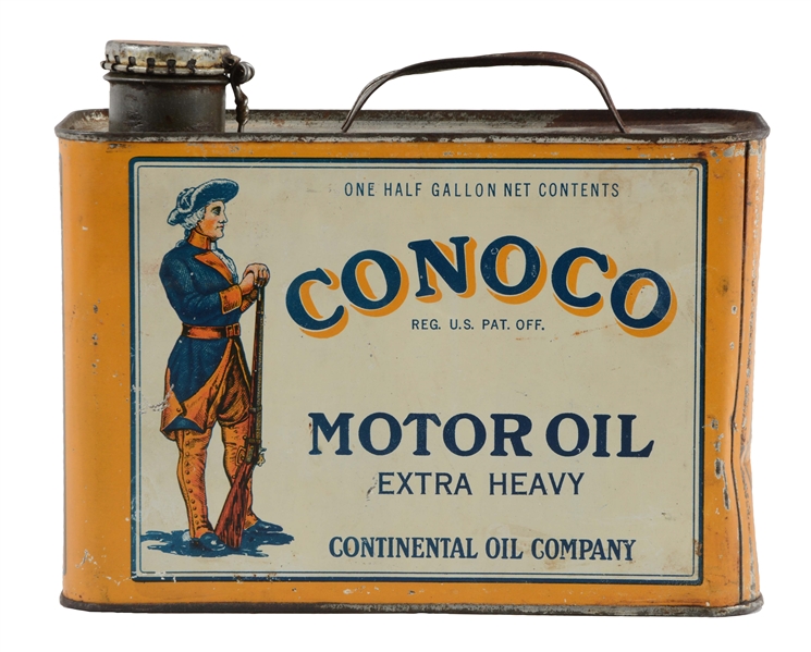 CONOCO MOTOR OIL HALF GALLON SQUARE OIL CAN.