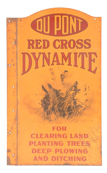 DUPONT RED CROSS DYNAMITE ADVERTISING FLANGE SIGN.