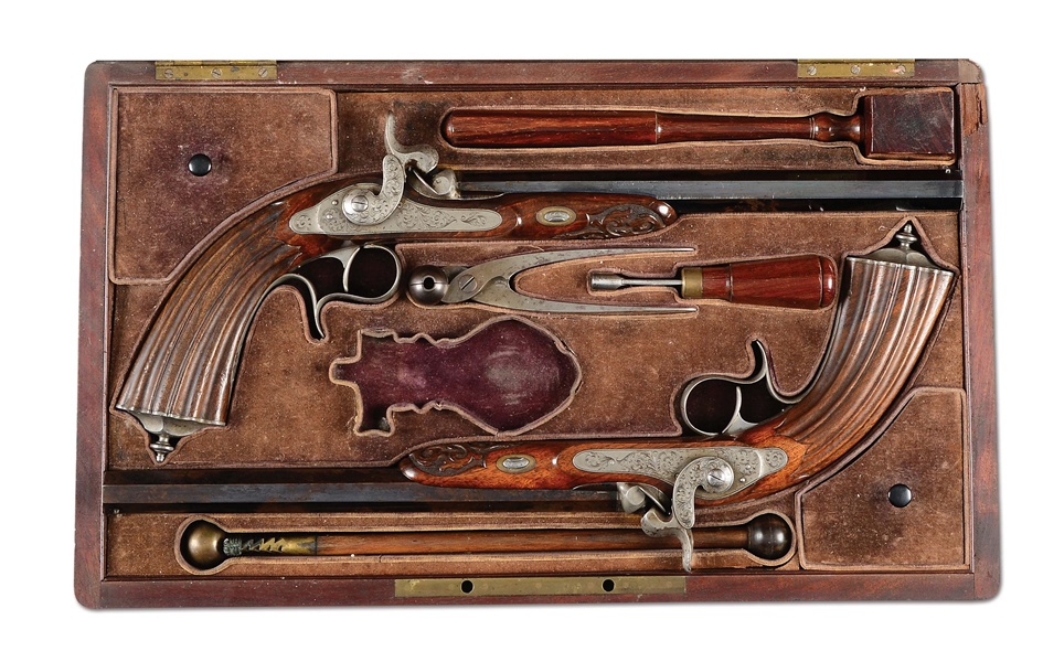 (A) FINE CASED PAIR OF LE PAGE TARGET PISTOLS.