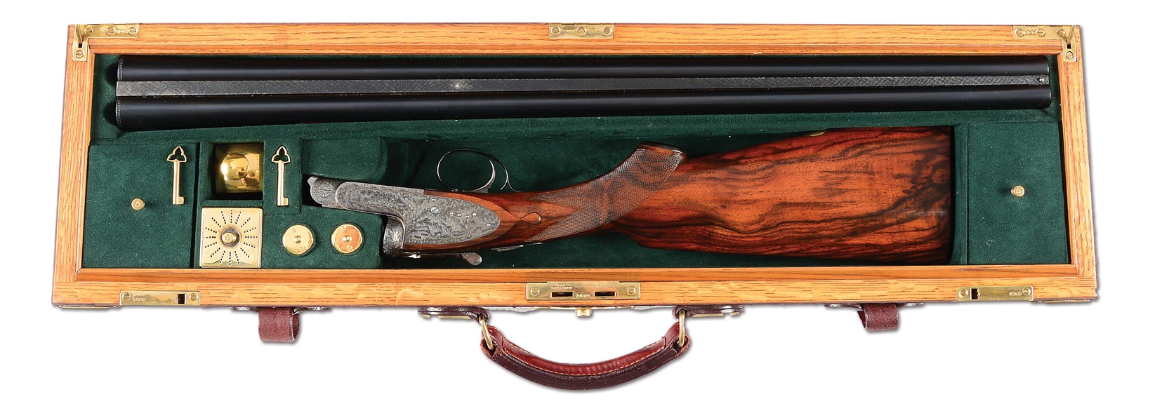 (M) EARLY IVO FABBRI SIDELOCK EJECTOR PICCIONE EXTRA LIVE PIGEON SHOTGUN WITH SUPERB BAROQUE SCROLL AND FLORAL ENGRAVING BY F. IORA WITH OAK AND LEATHER CASE.