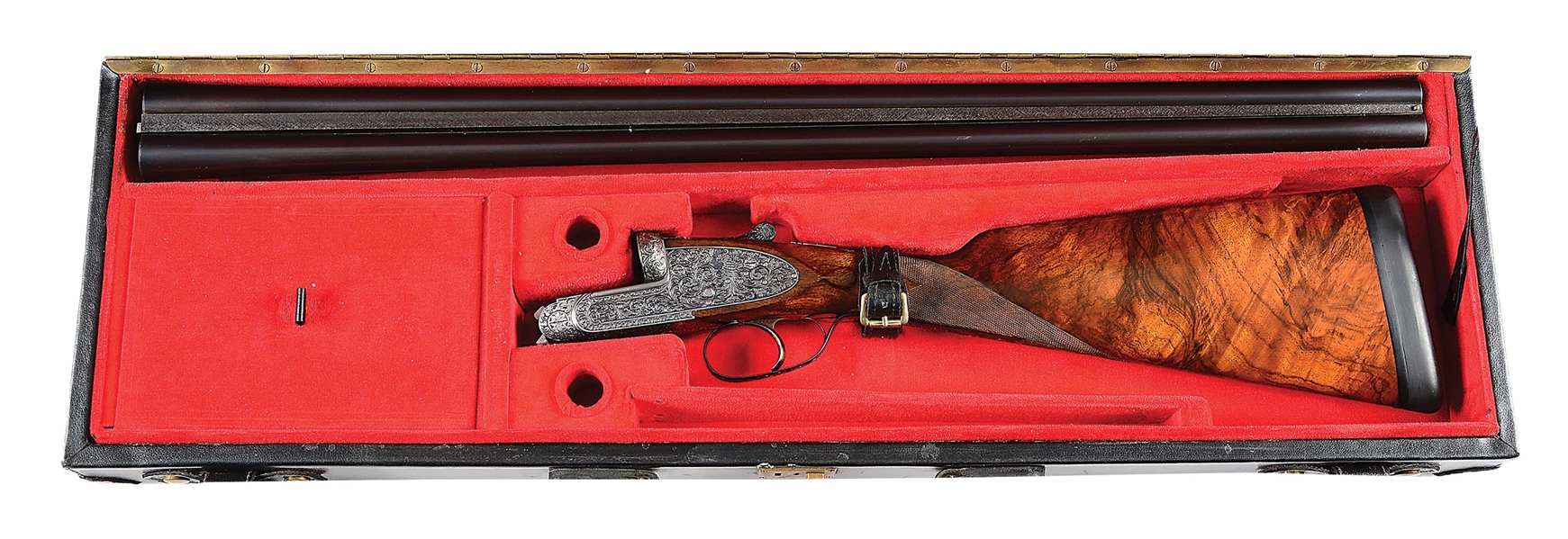 (M) SIDELOCK EJECTOR SINGLE TRIGGER GAME GUN MADE BY S. CORTESI FOR GIANOBERTO LUPI WITH SEMI-RELIEF SCROLL AND MYTHOLOGICAL MOTIF ENGRAVING AND CASE.