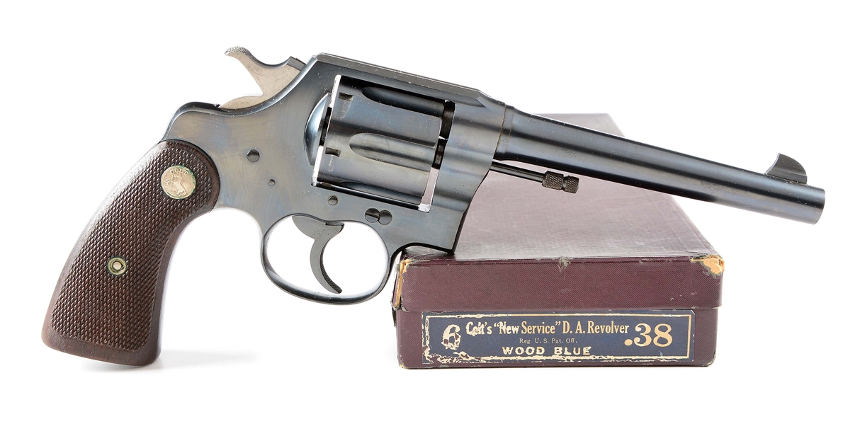 (C) BOXED COLT NEW SERVICE .38 SPECIAL DOUBLE ACTION REVOLVER (1935).