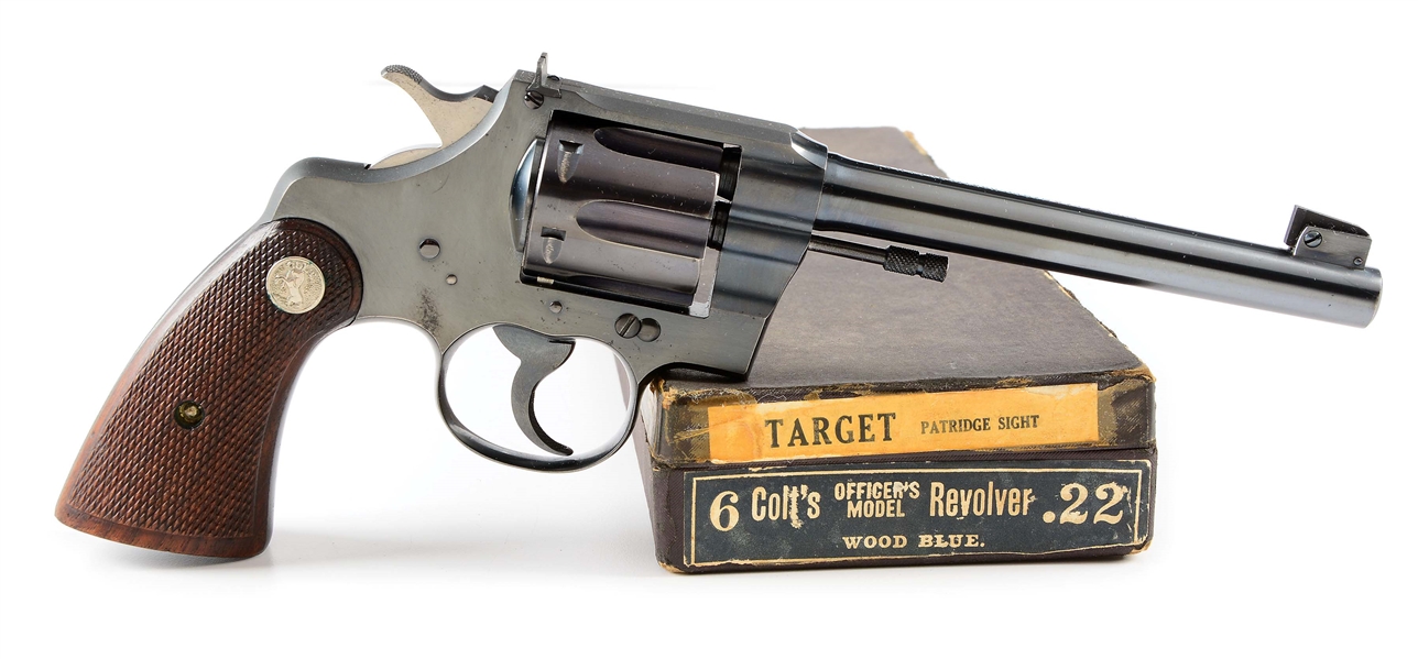 (C) BOXED PRE-WAR COLT OFFICERS MODEL .22 DOUBLE ACTION TARGET REVOLVER (1937).